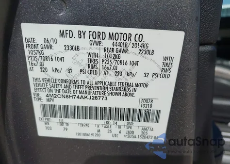 2010 Mercury Mariner Premier z USA, uszkodzony, nr VIN 4M2CN8H74AKJ28773